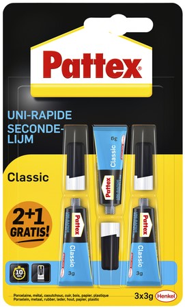 Secondelijm Pattex classic 3gr 2+1 gratis