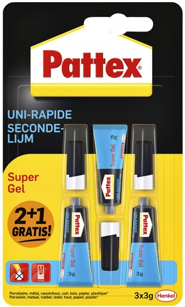 Secondelijm Pattex super gel 3gr 2+1 gratis