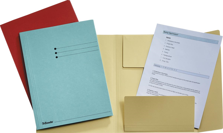 Dossiermap Esselte folio 3 kleppen manilla 275gr doos á 50 stuks assorti 5 kleuren