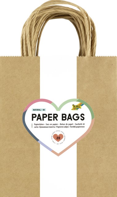 Tas met handvat Folia kraftpapier 125gr 18x21x8cm 20 stuks naturel