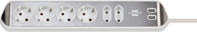 Stekkerdoos Brennenstuhl bureau Estilo 6vdig incl 2 USB 2m wit/zilver