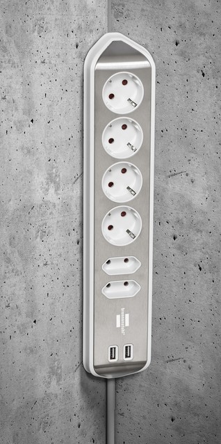 Stekkerdoos Brennenstuhl bureau Estilo 6vdig incl 2 USB 2m wit/zilver-2
