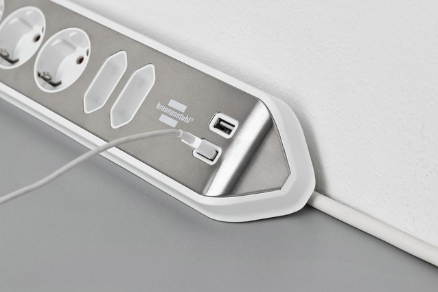 Stekkerdoos Brennenstuhl bureau Estilo 6vdig incl 2 USB 2m wit/zilver-1