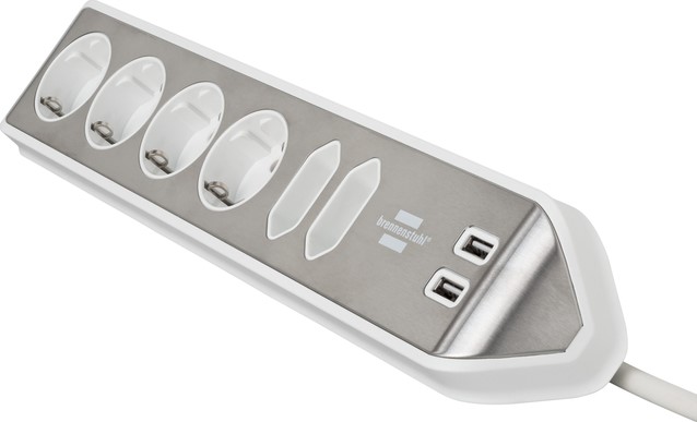Stekkerdoos Brennenstuhl bureau Estilo 6vdig incl 2 USB 2m wit/zilver-2