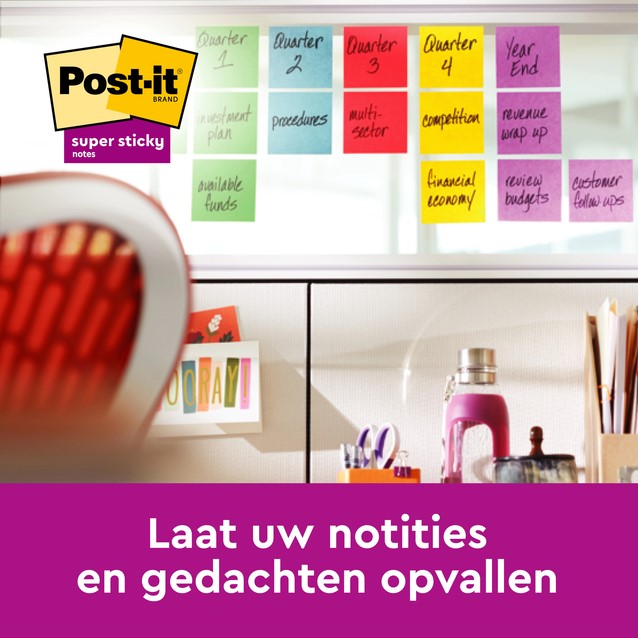 Memoblok Post-it 654 Super Sticky 76x76mm 90 vel rainbow 12 stuks-1