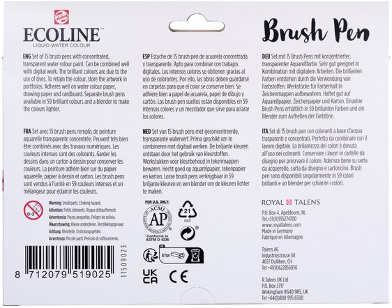 Brushpen Talens Ecoline set à 15 stuks assorti-1