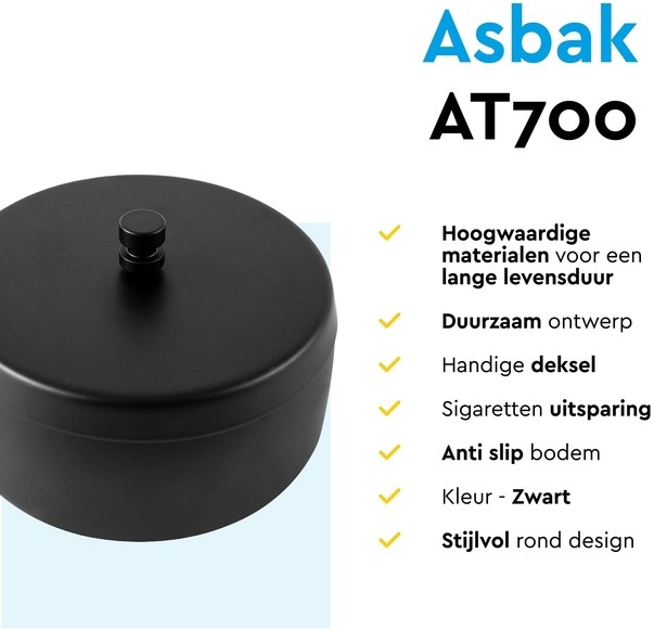 Asbak BRASQ tafelmodel 1 liter met deksel AT700 zwart-5