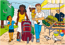 Puzzel familie op de markt, 32 stukjes