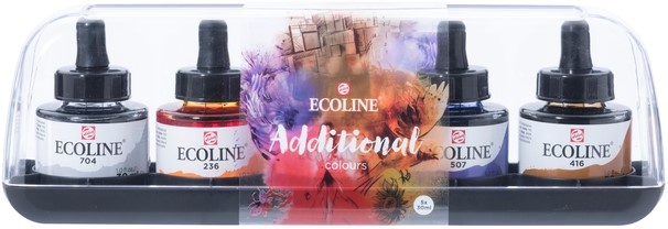 Inkt Talens Ecoline met pipet additional set à 5 ass