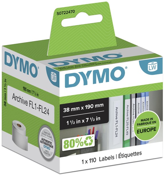 Etiket Dymo LabelWriter multifunctioneel 38x190mm 1 rol á 110 stuks wit