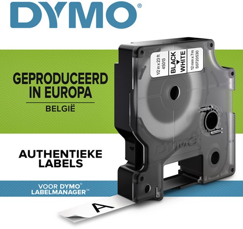 Labeltape Dymo 45013 D1 720530 12mmx7m zwart op wit
