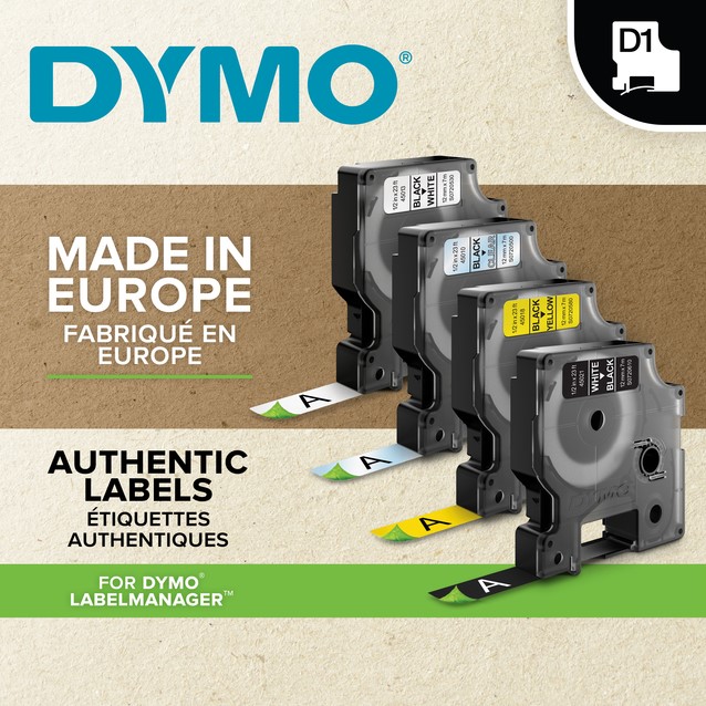 Labeltape Dymo LabelManager D1 polyester 12mmx7m zwart op wit-2