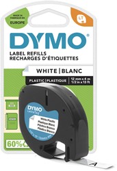 Labeltape Dymo letratag 91201 plastic 12mmx4m zwart op wit S0721660