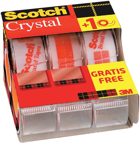 Plakband Scotch Crystal 600 19mmx7.5m transparant 2+1 gratis + afroller