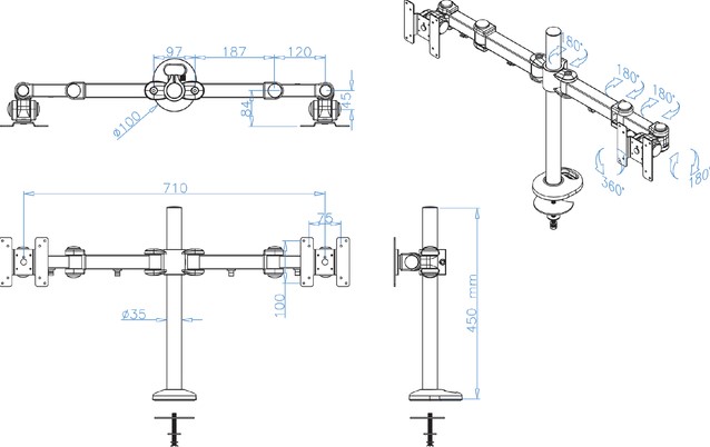 Monitorarm Neomounts D960DG doorvoerklem zwart-2