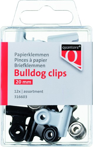 Papierklem bulldog Quantore blister 20mm assorti