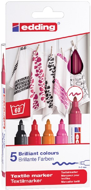 Textielmarker edding 4500 rond 2-3mm warm assorti 5 stuks