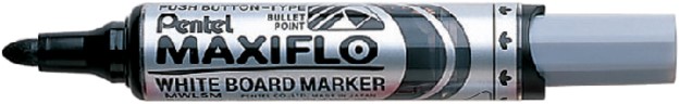 Whiteboardmarker Pentel MWL5M Maxiflo rond 3mm zwart