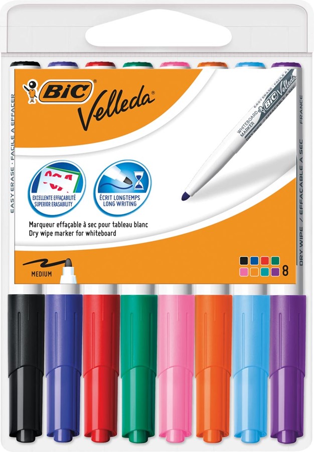 Viltstift Bic Velleda whiteboard 2mm set 8 stuks