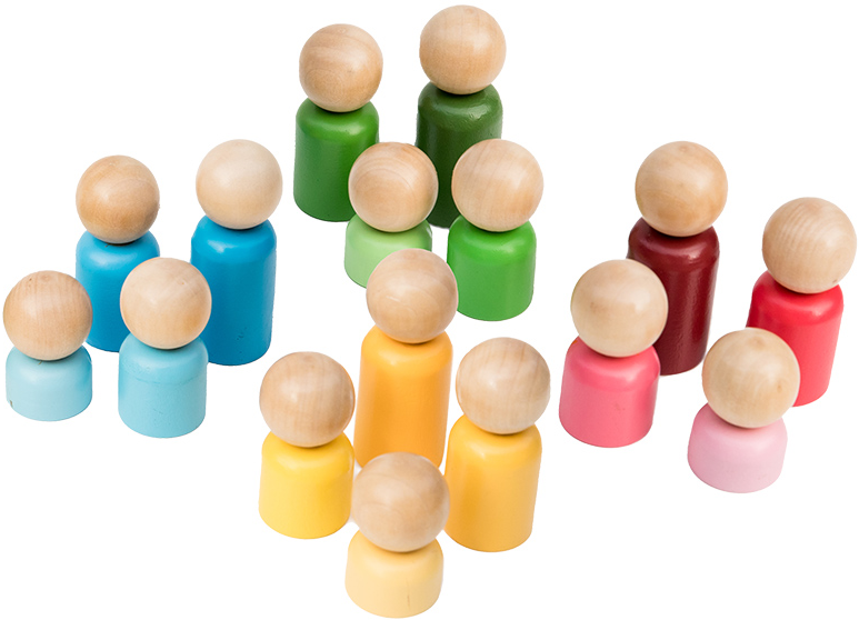 Regenboog familie hout 16-delig 5-8cm